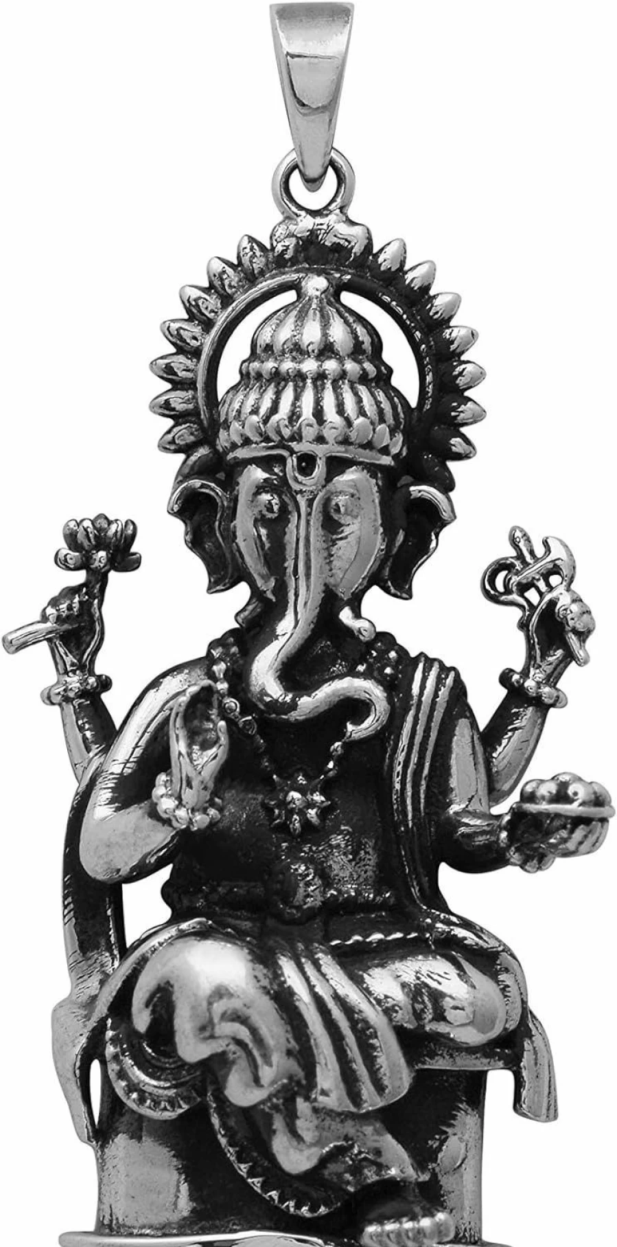 "Shine Jewel 925 Sterling Silver Ganesha Pendant - Oxidized Finish Religious Necklace for Men & Women"