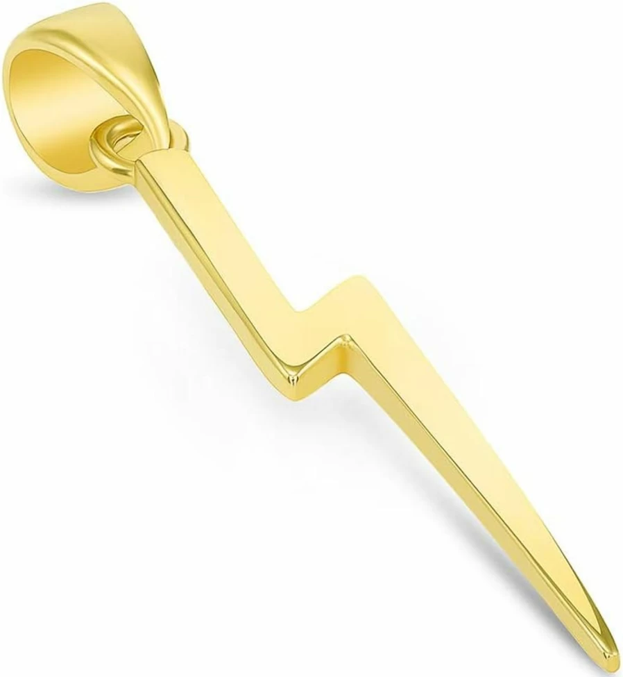 14K Solid Yellow Gold Lightning Bolt Pendant Necklace | Jewelry America