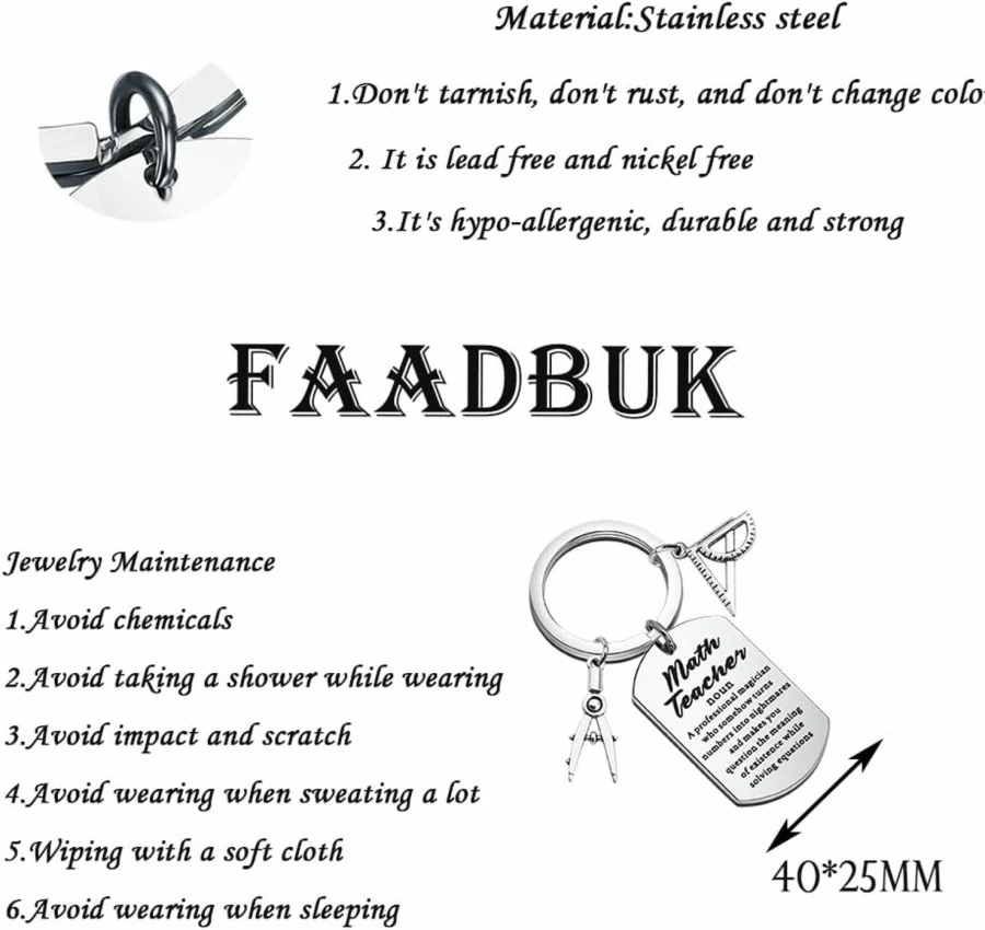 FAADBUK Math Teacher Gift Keychain - Personalized Mathematics Educator Appreciation Present for Algebra, Geometry Teachers - Unique Math Lover Keyring