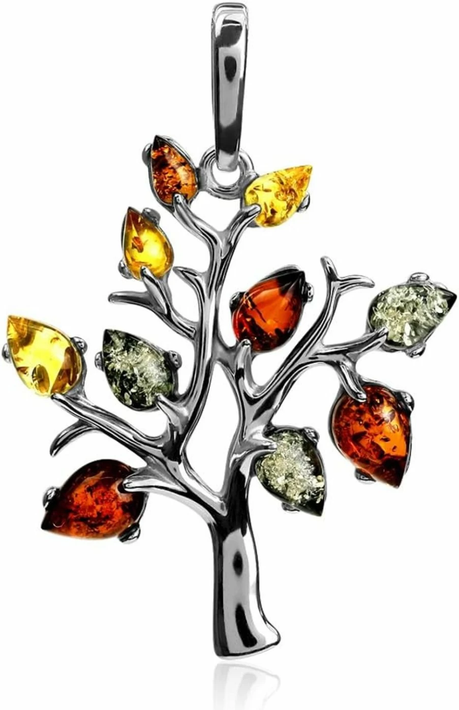 "Ian and Valeri Co. Sterling Silver Tree of Life Pendant with Multicolor Amber Gemstone"