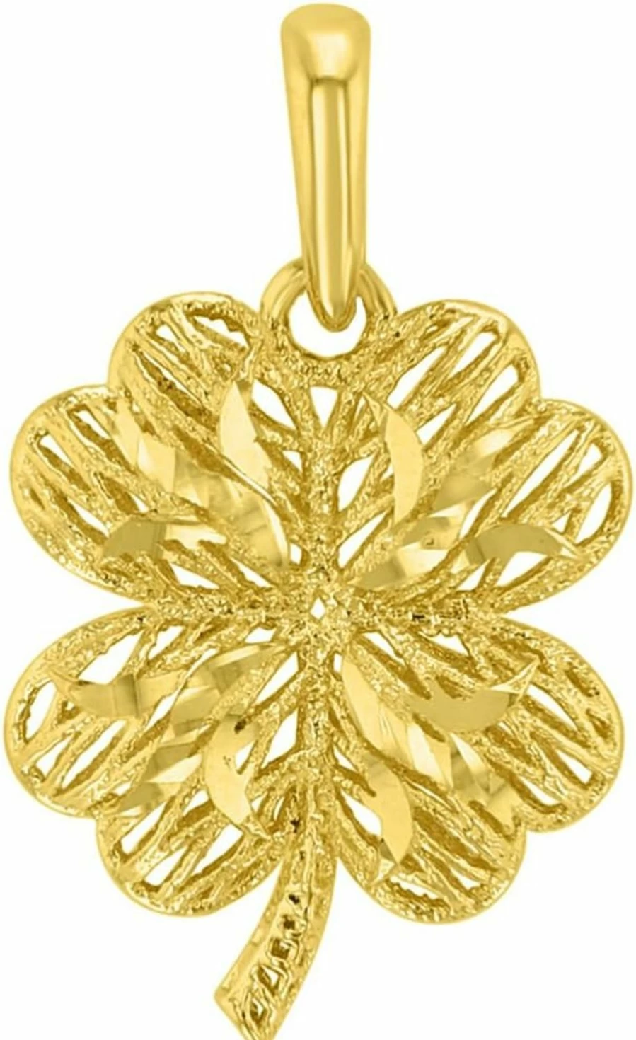 "Jewelry America 14K Yellow Gold 3D Four Leaf Clover Pendant Charm for Necklace"