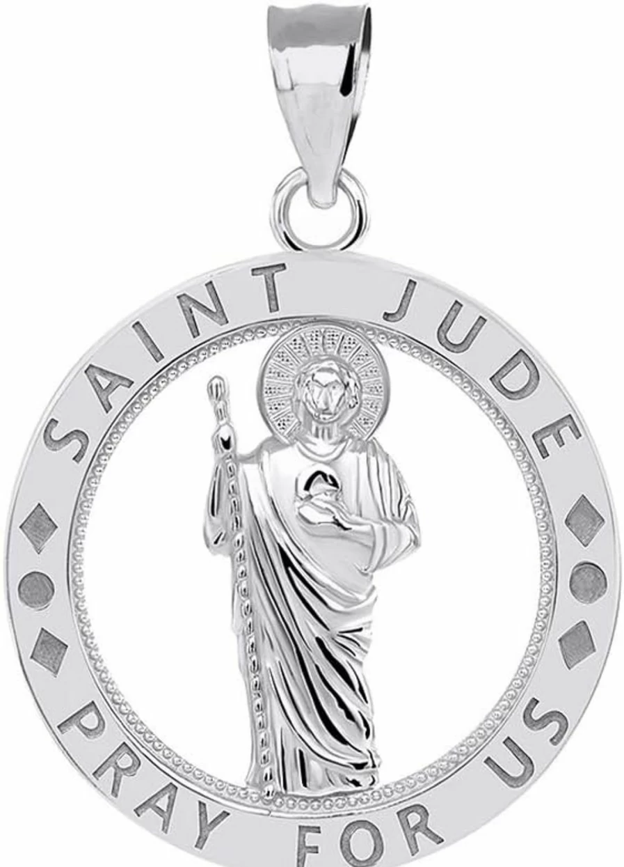 CaliRose Jewelry Sterling Silver Saint Jude Pray For Us Round Charm Pendant for Necklace
