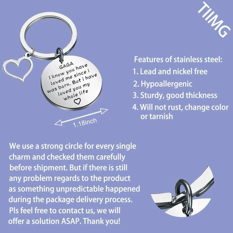 TIIMG Christmas Gifts for Grandma - Personalized Gaga Keychain Jewelry from Grandkids, Grandchildren, Grandson