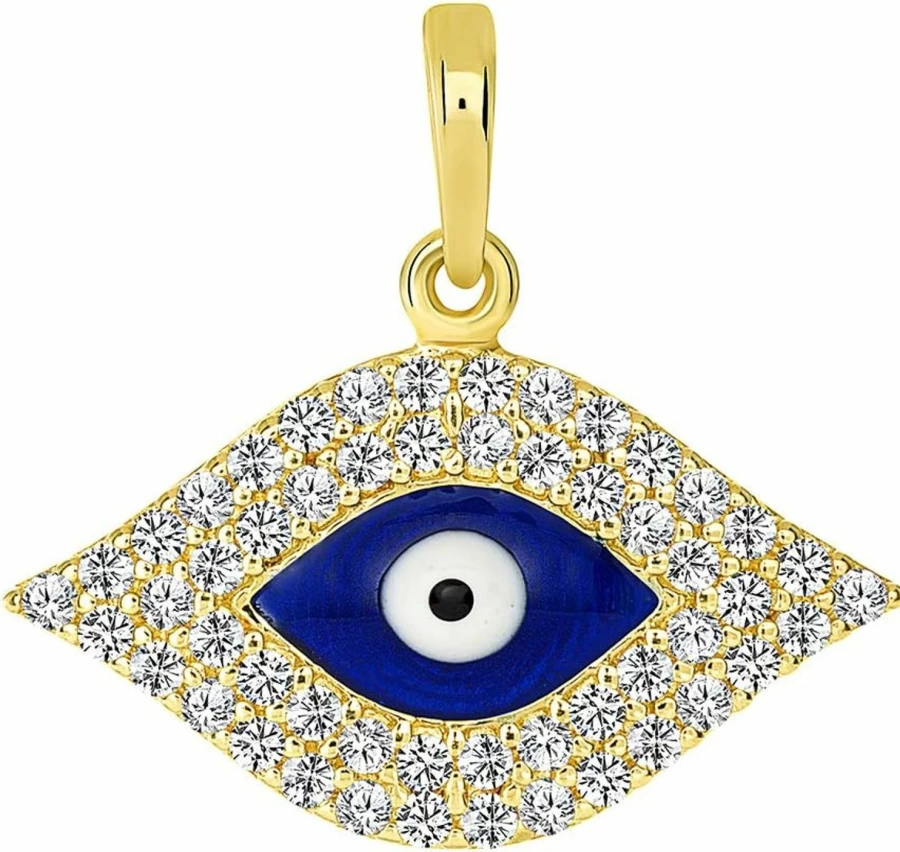 "Jewelry America 14K Yellow Gold Cubic Zirconia Evil Eye Protection Pendant Necklace"