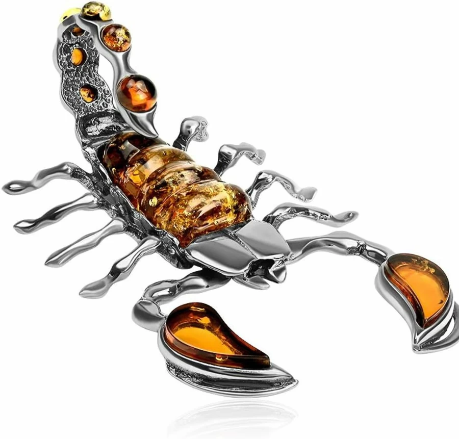 Ian & Valeri Co. Sterling Silver Scorpion Pendant Necklace - Handcrafted Amber Gemstone Jewelry