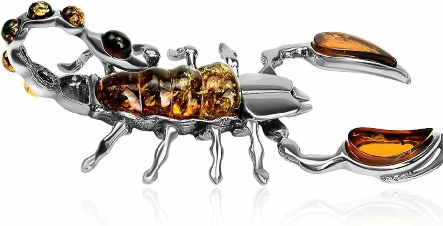 Ian & Valeri Co. Sterling Silver Scorpion Pendant Necklace - Handcrafted Amber Gemstone Jewelry