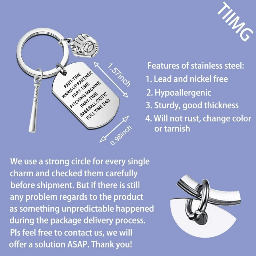 TIIMG Baseball Keychain for Dad - Personalized Coach Gift, Father's Day Present, Birthday Gift for Baseball Lovers, Cool Dad Accessories