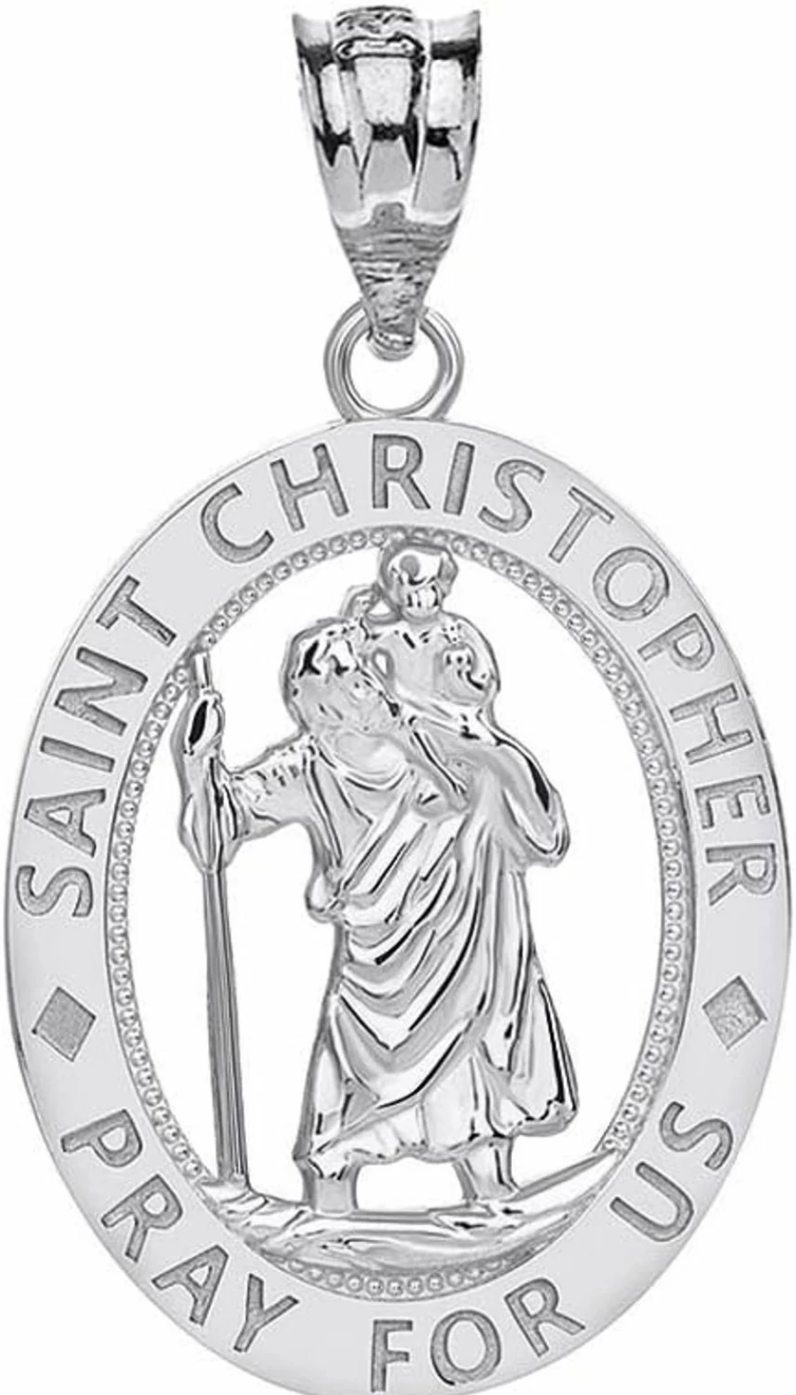 Sterling Silver Saint Christopher Oval Charm Pendant - CaliRose Jewelry Religious Necklace for Protection