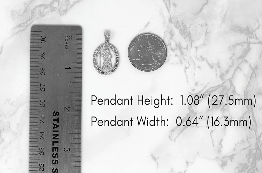 Sterling Silver Saint Christopher Oval Charm Pendant - CaliRose Jewelry Religious Necklace for Protection