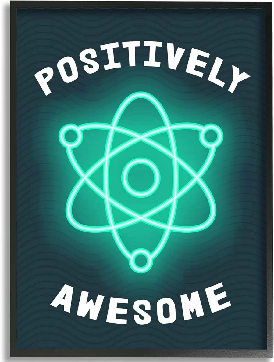"Stupell Industries Framed Wall Art 11x14 – Science Atom Pun Humor Design by Daphne Polselli, Blue Kids Room Decor"