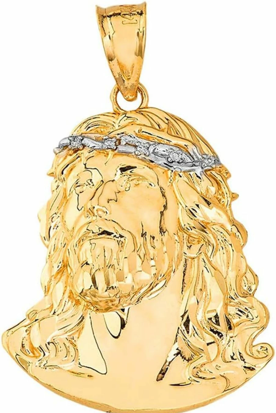 "Claddagh Gold 14K Solid Gold Diamond Jesus Christ Pendant Charm - 1.43 Inch Religious Jewelry"