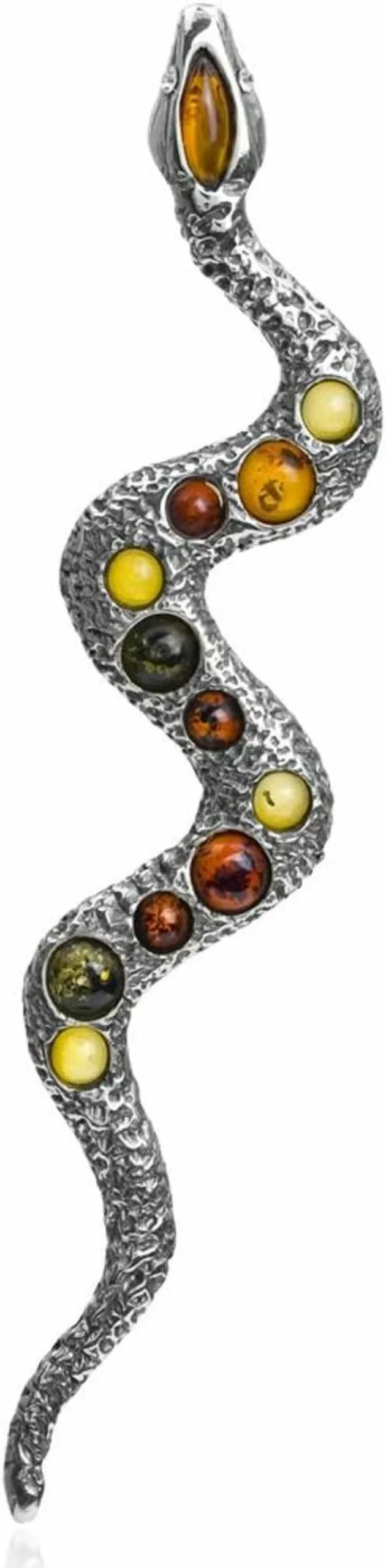 Ian & Valeri Co. Sterling Silver Snake Pendant with Multicolor Amber Gemstone for Women & Men