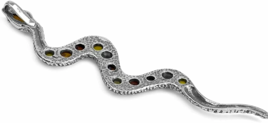 Ian & Valeri Co. Sterling Silver Snake Pendant with Multicolor Amber Gemstone for Women & Men