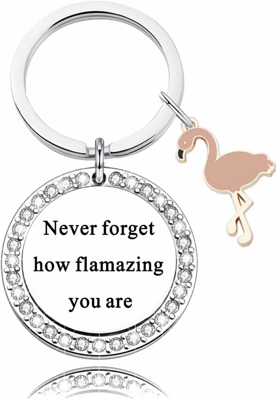"YLWJSP Flamingo Keychain - Inspirational Flamingo Lover Gift with 'Never Forget How Flamazing You Are' Message"