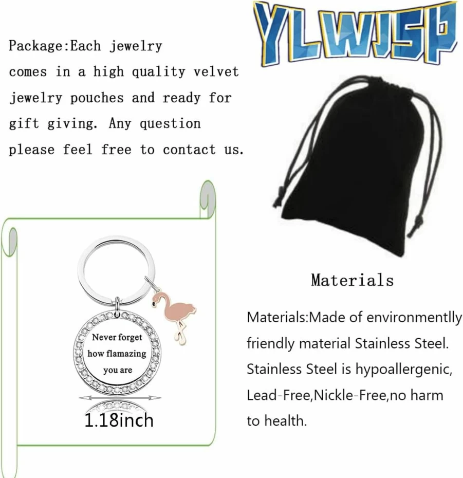 "YLWJSP Flamingo Keychain - Inspirational Flamingo Lover Gift with 'Never Forget How Flamazing You Are' Message"