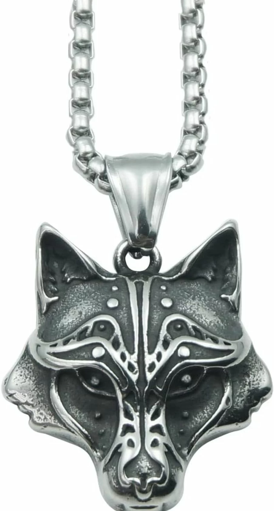 SanLan 316L Stainless Steel Wolf Head Pendant Necklace for Men Women, 60CM Chain, 2.5MM Thickness, Hypoallergenic Jewelry Gift