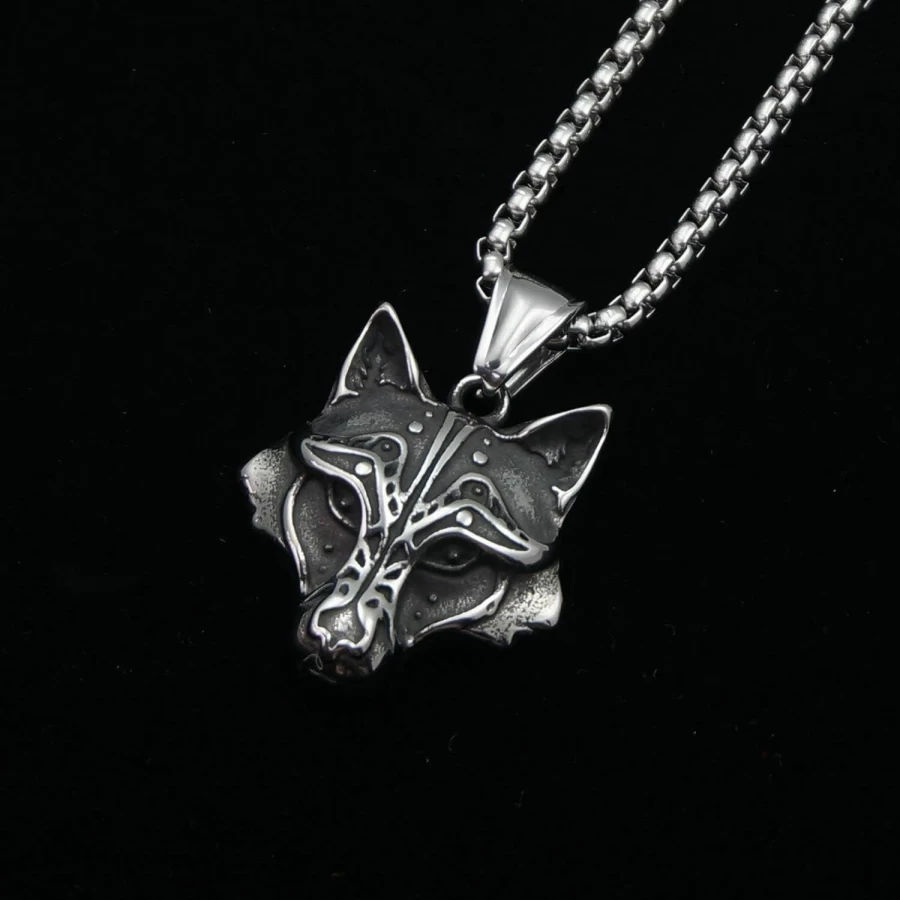 SanLan 316L Stainless Steel Wolf Head Pendant Necklace for Men Women, 60CM Chain, 2.5MM Thickness, Hypoallergenic Jewelry Gift