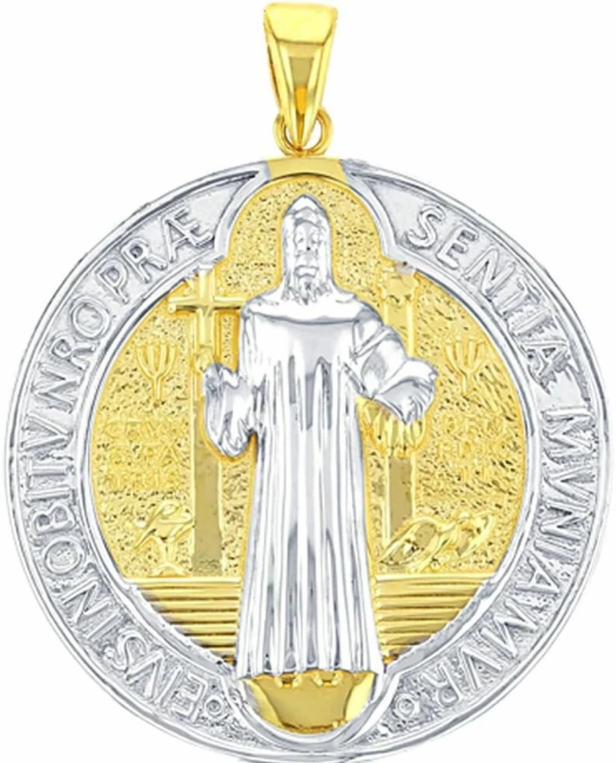"Jewelry America 14K Solid Yellow Gold St. Benedict Medal Charm Pendant - High Polish Religious Jewelry"