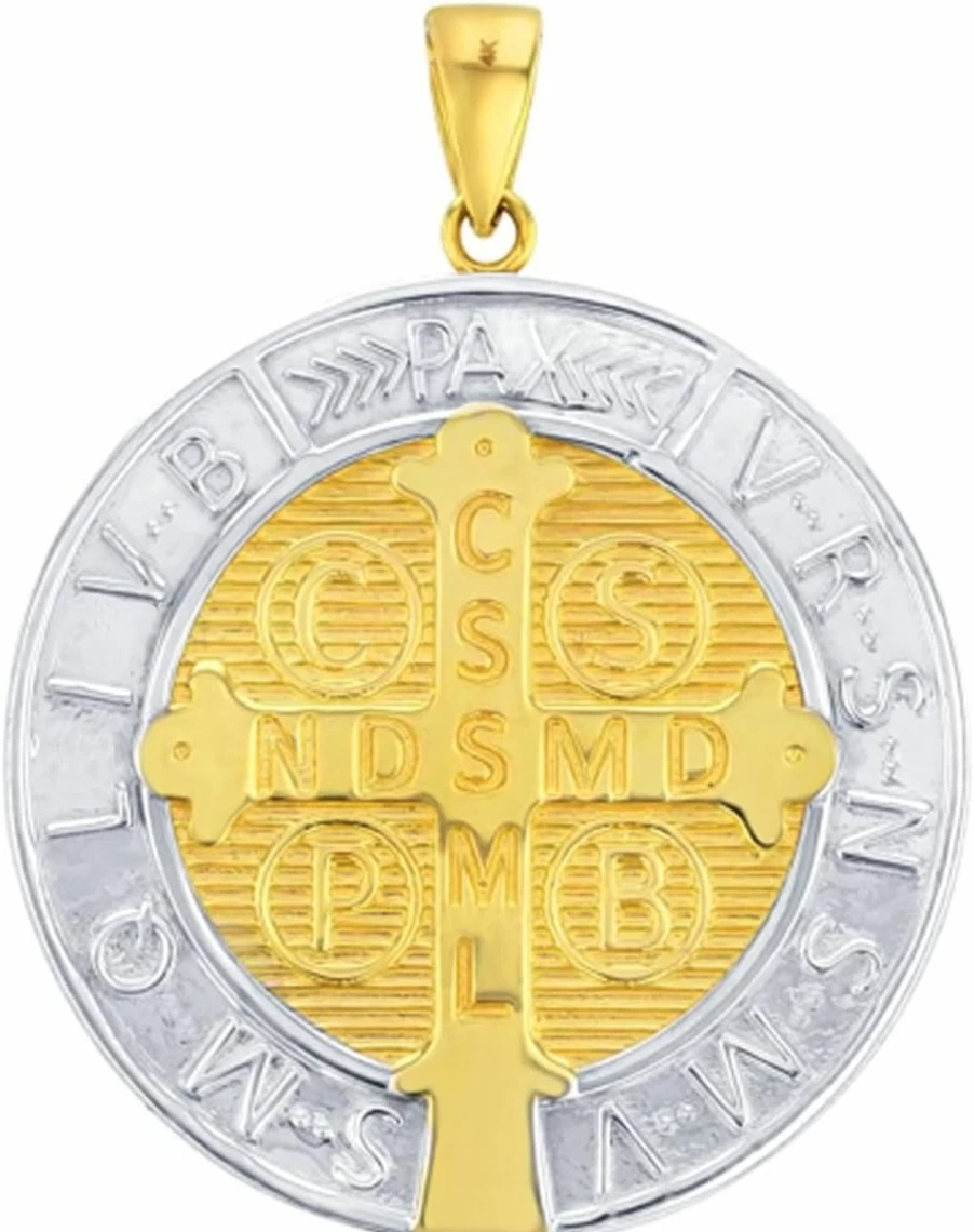 "Jewelry America 14K Solid Yellow Gold St. Benedict Medal Charm Pendant - High Polish Religious Jewelry"