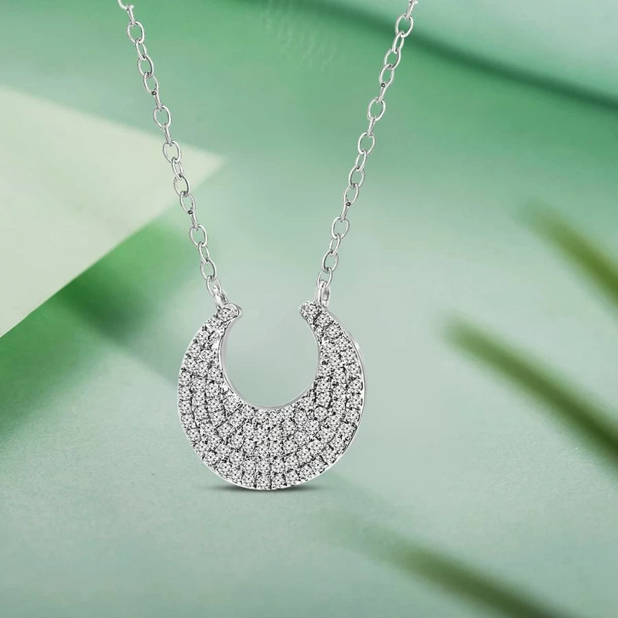 10K White Gold Half Moon Necklace with 0.20-0.25 Carat Natural Diamonds (H-I Color, I1 Clarity) | TANACHE