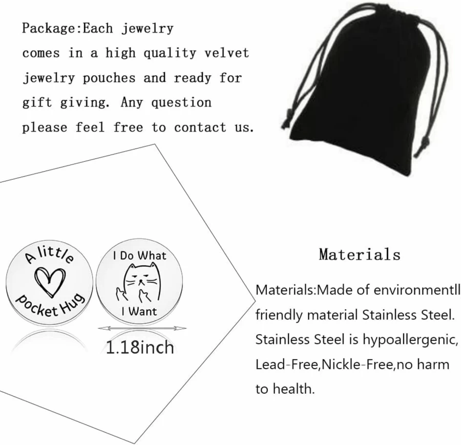 "WFSJRED Funny Cat Lover Gift - I Do What I Want Token Jewelry for Pet Owners, Animal Lover Pocket Hug Token, Cute Cat Jewelry Gift"