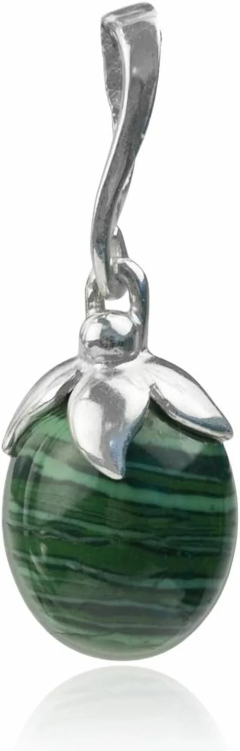 Amber by Graciana Sterling Silver Green Imitation Malachite Oval Berry Pendant Necklace