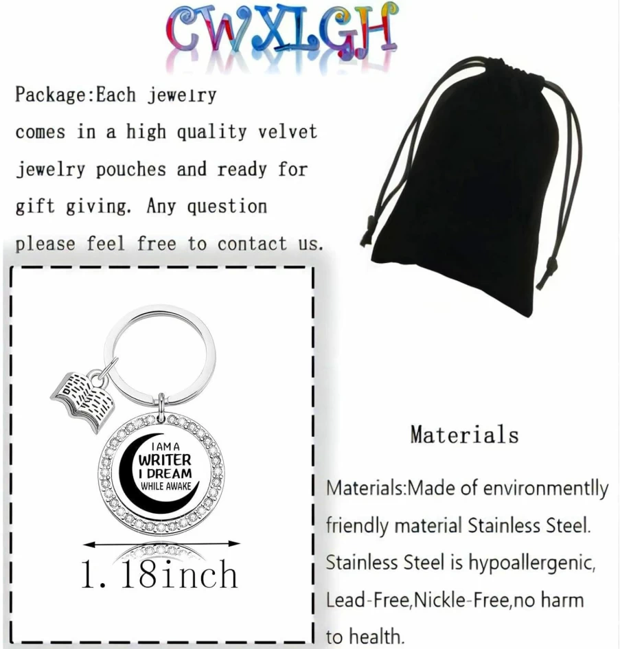 "CWXLGH Writer Keychain - Inspirational 'I Am A Writer' Literary Gift for Authors, Novelists & Book Lovers"
