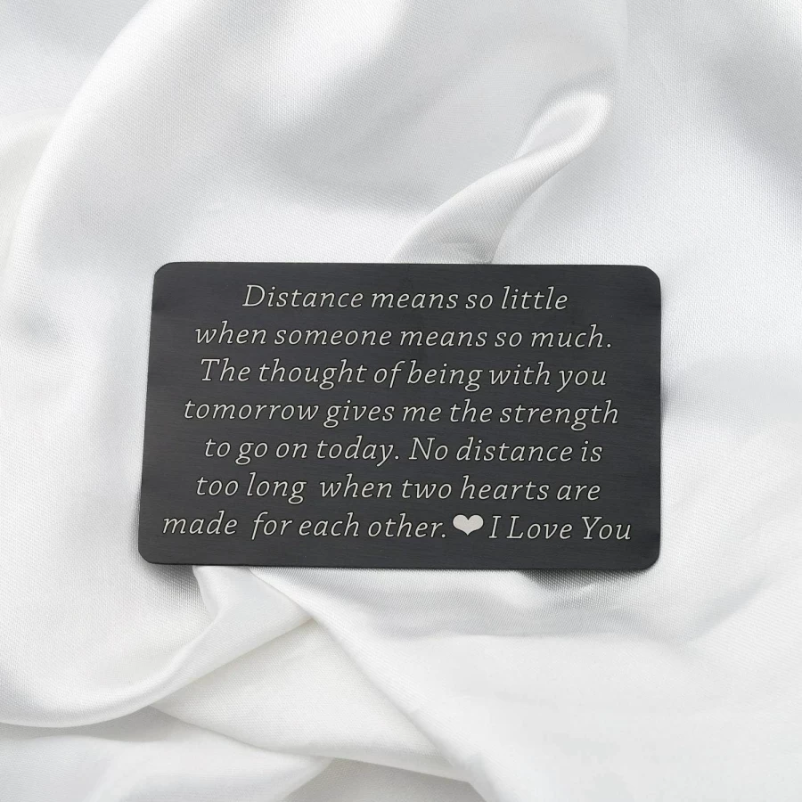 FUSTMW Engraved Metal Wallet Insert Card & Necklace Set for Long Distance Couples - Matching Gift for Him Her, Deployment Keepsake