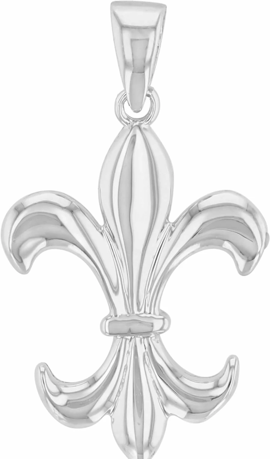 14K White Gold Fleur De Lis Charm Pendant by Jewelry America - Elegant Simple French Lily Pendant Necklace