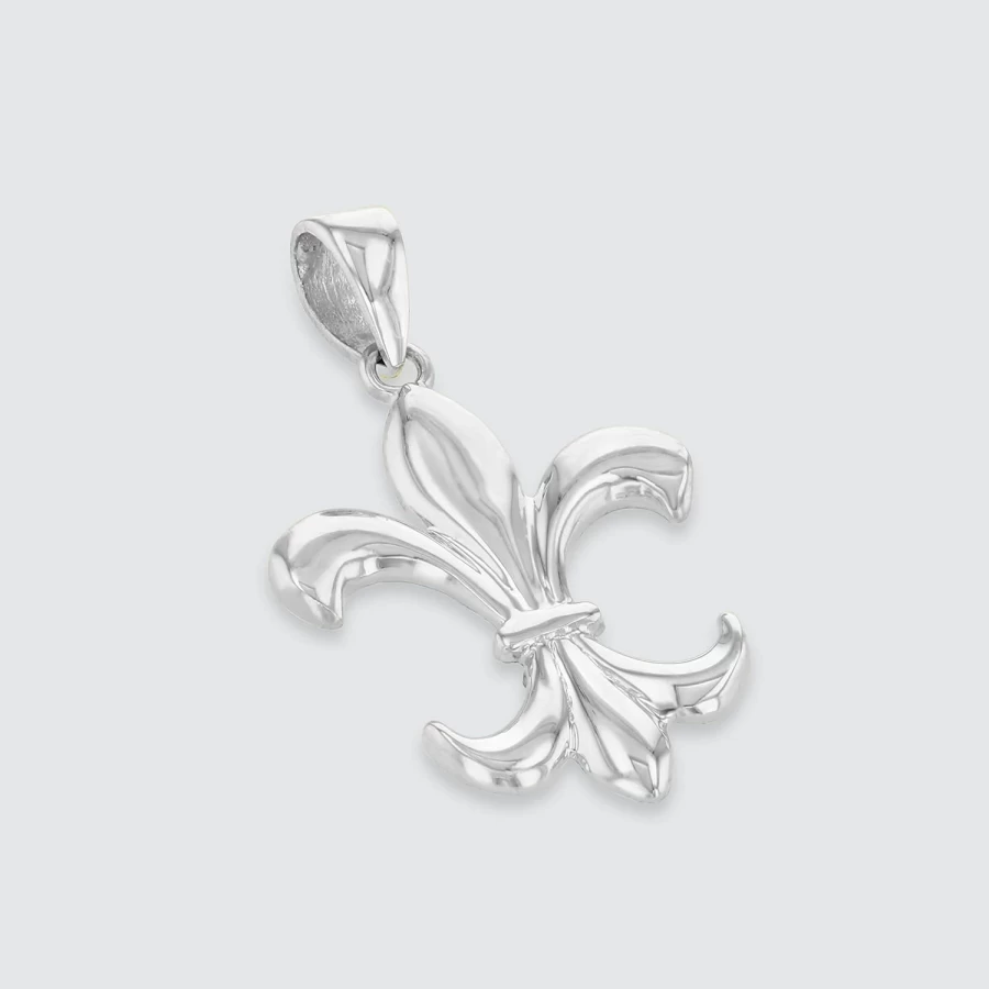 14K White Gold Fleur De Lis Charm Pendant by Jewelry America - Elegant Simple French Lily Pendant Necklace