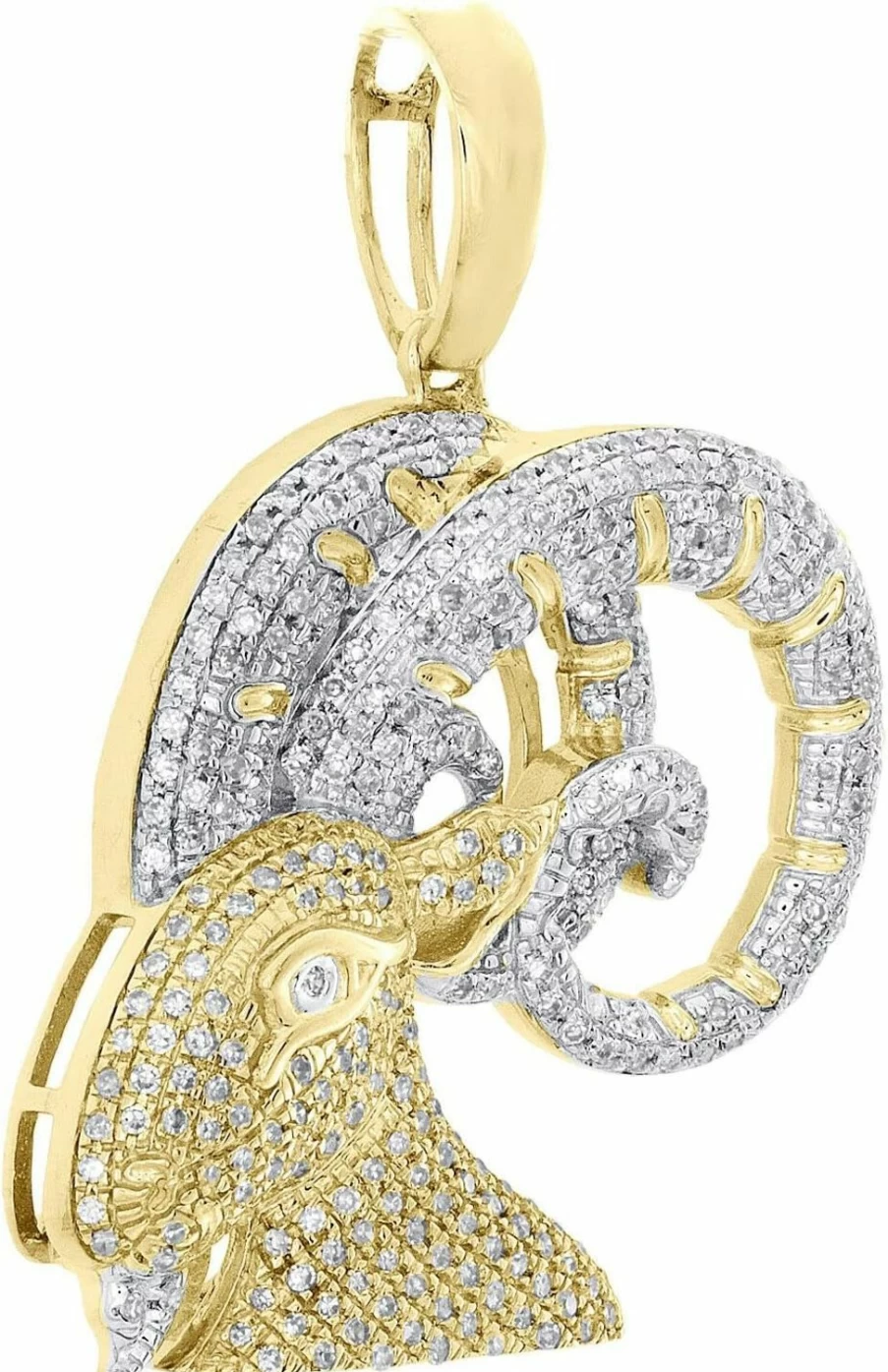 DTJEWELS 10K Yellow Gold Aries Zodiac Pendant with Round Cut Diamonds, 0.57 Ct Pave Setting, 1.30 Inch Horoscope Charm