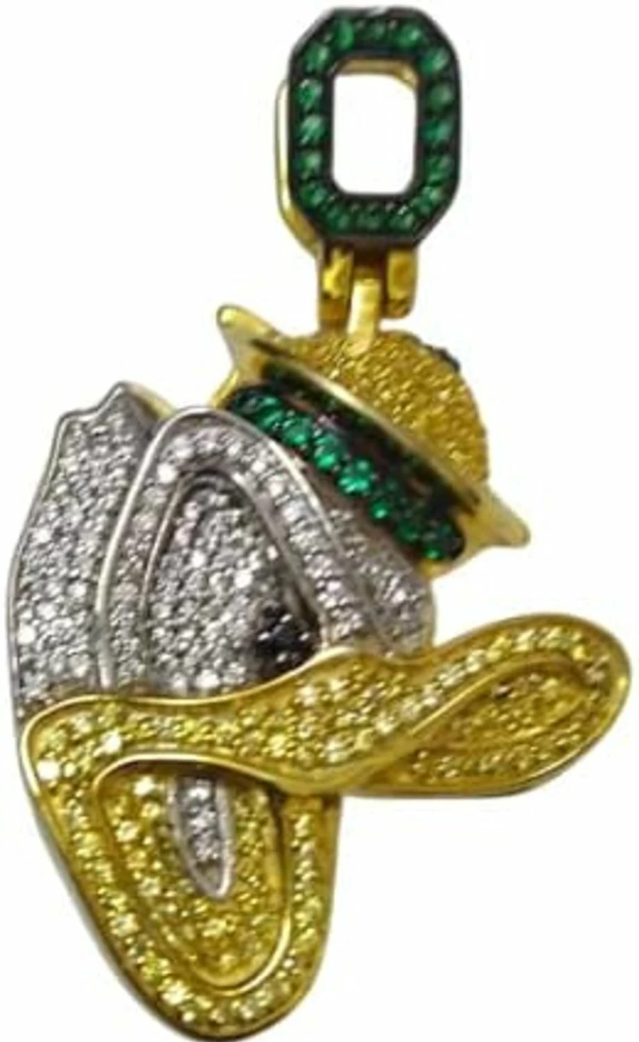 DTJEWELS 14K Yellow Gold Donald Duck Pendant with 1.40 Ct Round Cut Emerald - Christmas Gift for Disney Fans
