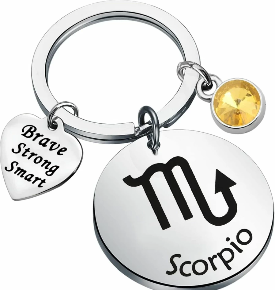 Bobauna Zodiac Keychain with Birthstone - Personalized Horoscope Jewelry Gift for Astrology Lovers