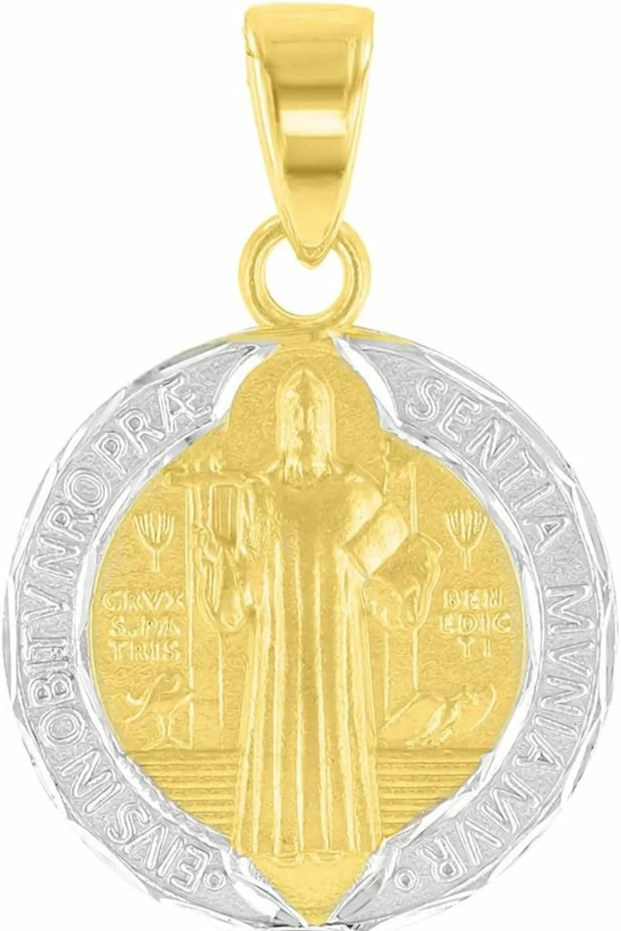 14K Yellow Gold St. Benedict Medal Charm Pendant - Jewelry America, Polished & Satin Finish