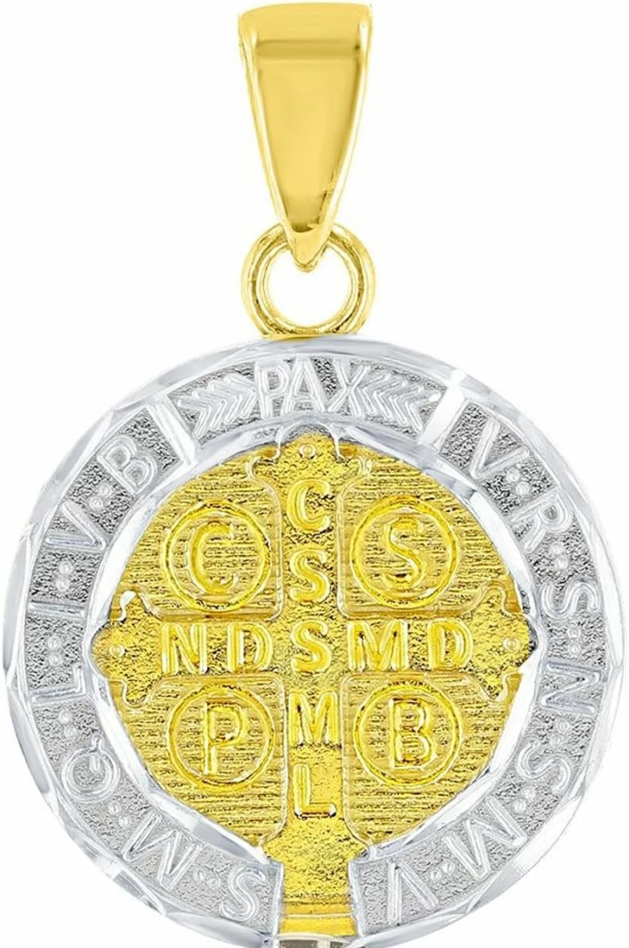 14K Yellow Gold St. Benedict Medal Charm Pendant - Jewelry America, Polished & Satin Finish