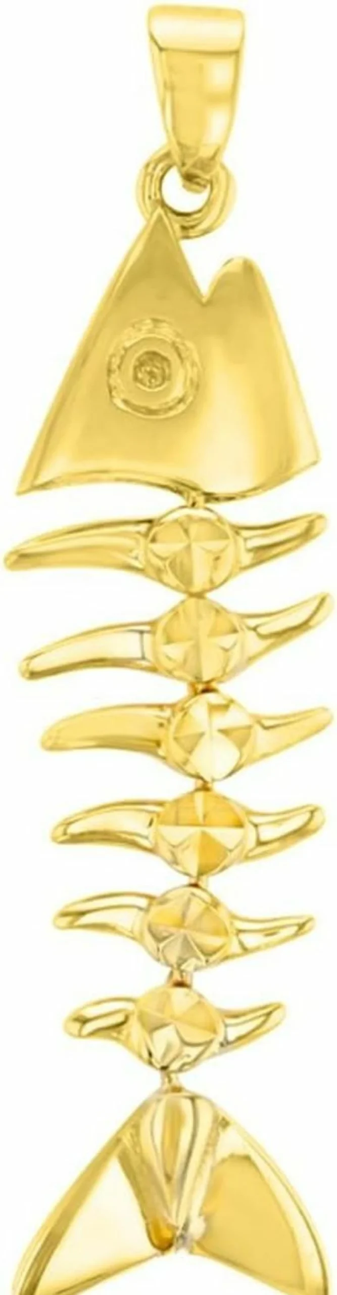 14K Solid Yellow Gold Fishbone Pendant - Jewelry America Dangling Charm Necklace