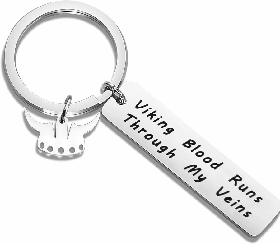 "KUIYAI Viking Keychain with Helmet Charm - Norse Warrior Gift, Viking Blood Design"