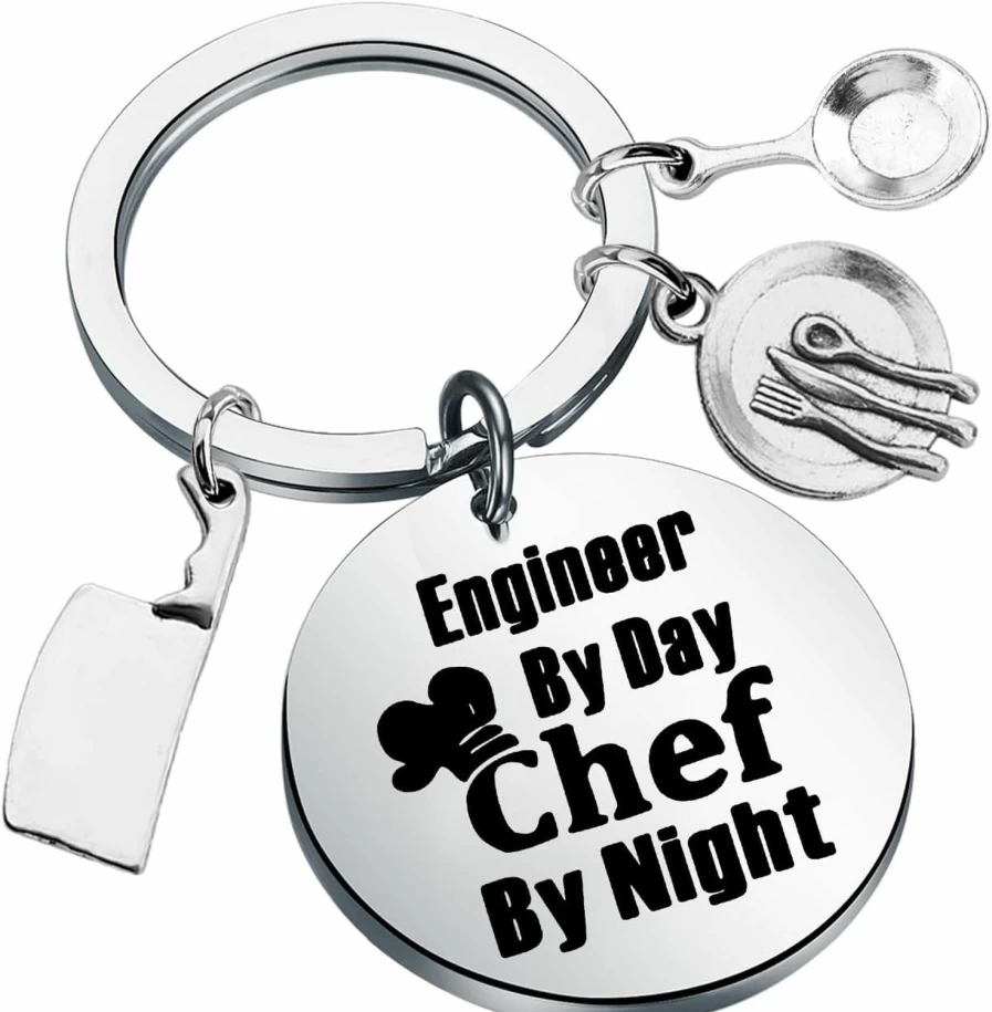 "FEELMEM Funny Chef Keychain - Engineer By Day Chef By Night Culinary Gift for Cooks - Unique Cooking Charms Jewelry for Chefs"