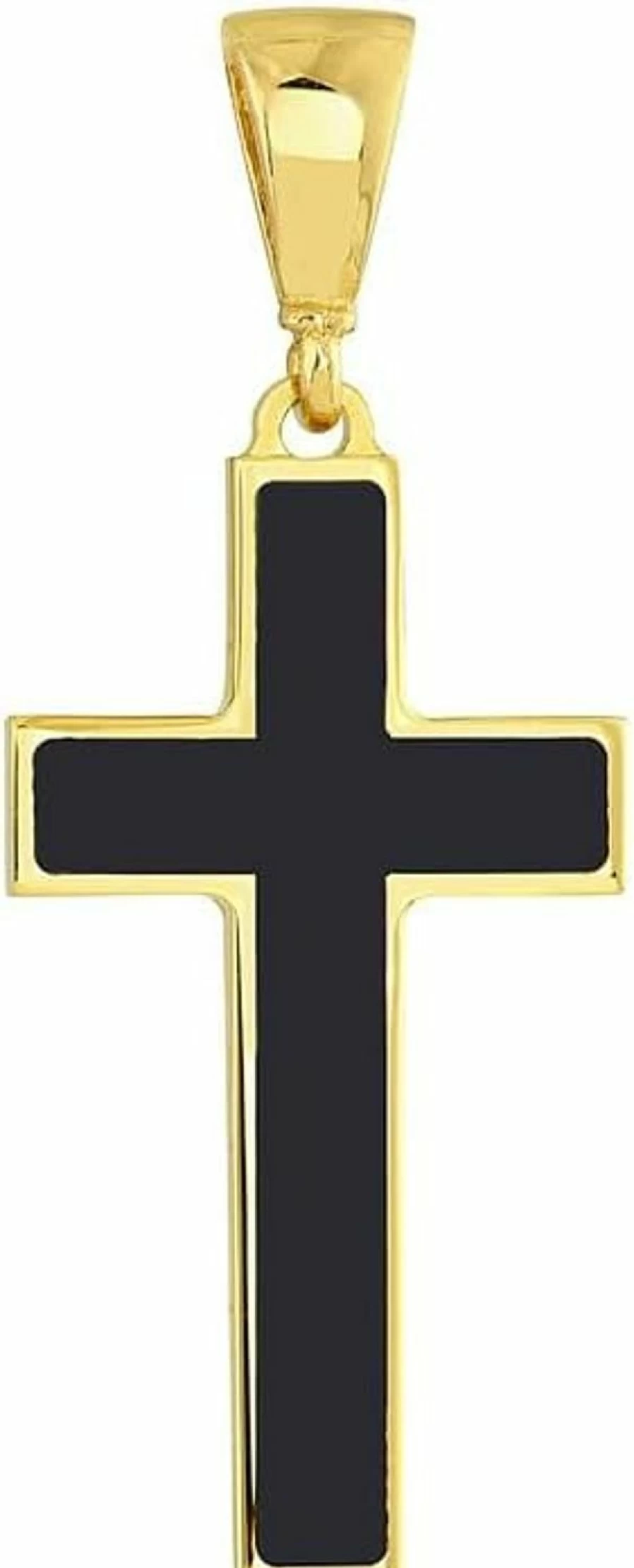 JEWELHEART 14K Solid Gold Black Enamel Cross Pendant for Men & Women - Religious Jewelry Gift
