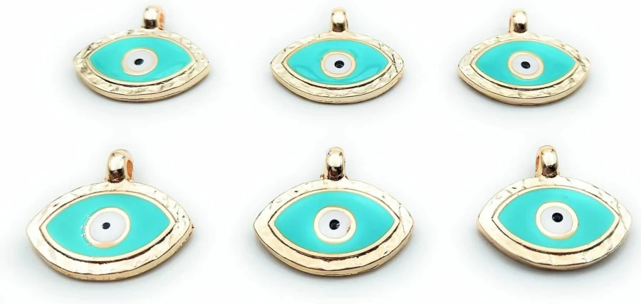 "24K Gold Plated Brass Enameled Eye Charm Pendant for DIY Jewelry Making - Handmade Craft Embellishment"