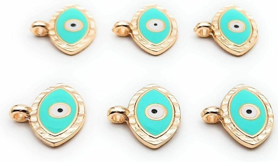 "24K Gold Plated Brass Enameled Eye Charm Pendant for DIY Jewelry Making - Handmade Craft Embellishment"