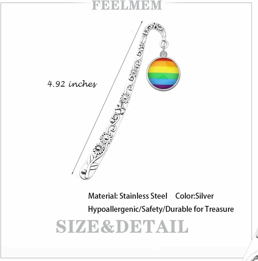 FEELMEM Rainbow Pride Bookmark - LGBTQ+ Gift for Book Lovers, Gay Lesbian Student Reading Accessories, Colorful Charm Page Marker