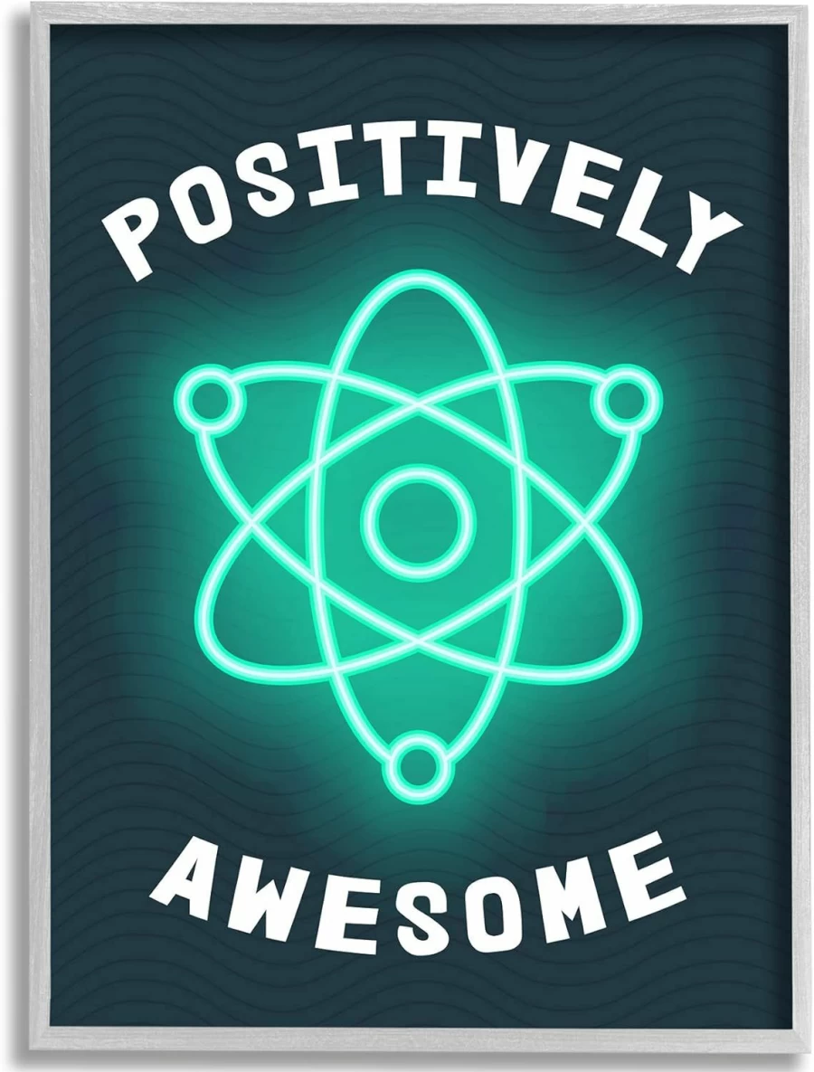 "Stupell Industries Framed Wall Art 16x20 – Science Atom Pun Humor for Kids, Blue Decor by Daphne Polselli"