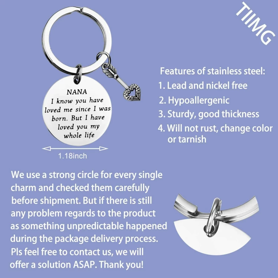 TIIMG Grandma Jewelry Gift - Elegant Thank You Nana Keychain for Birthday, Mother's Day & Family Keepsake