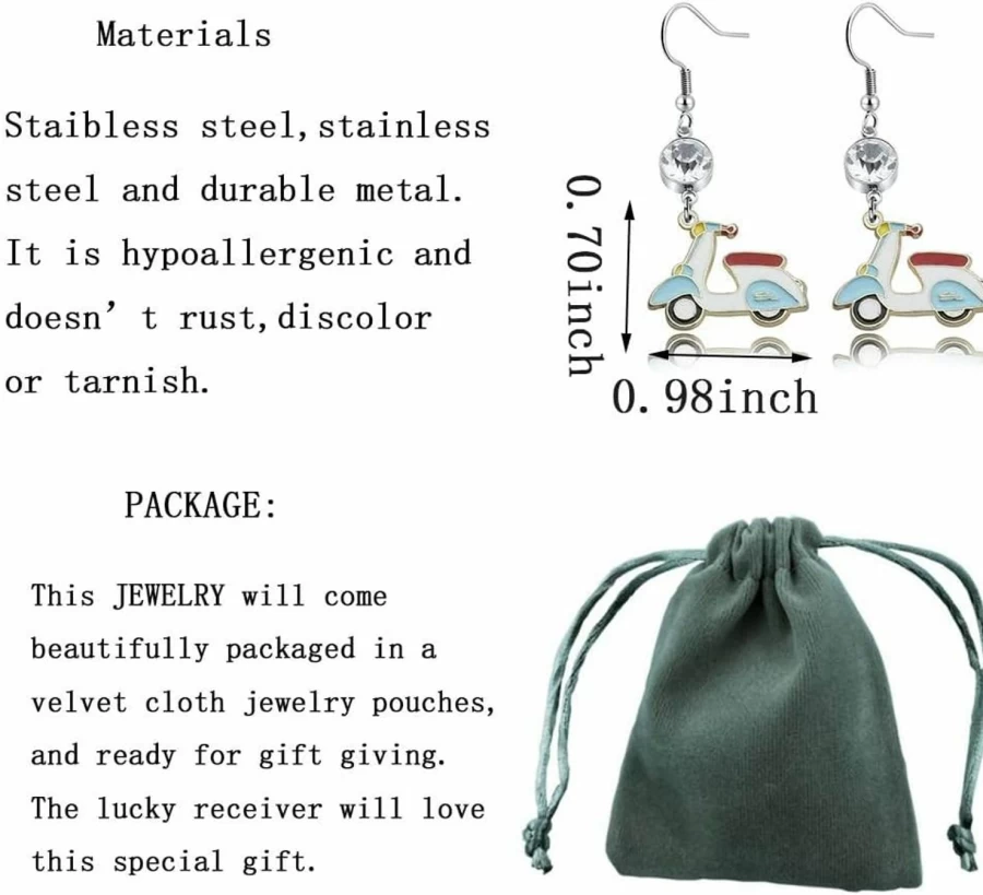 "NC Motorcycle Earrings for Women - Birthstone Biker Jewelry, Motorcycle Lover Gift, Biker Chick Birthday Present, Stocking Stuffer for Riders"