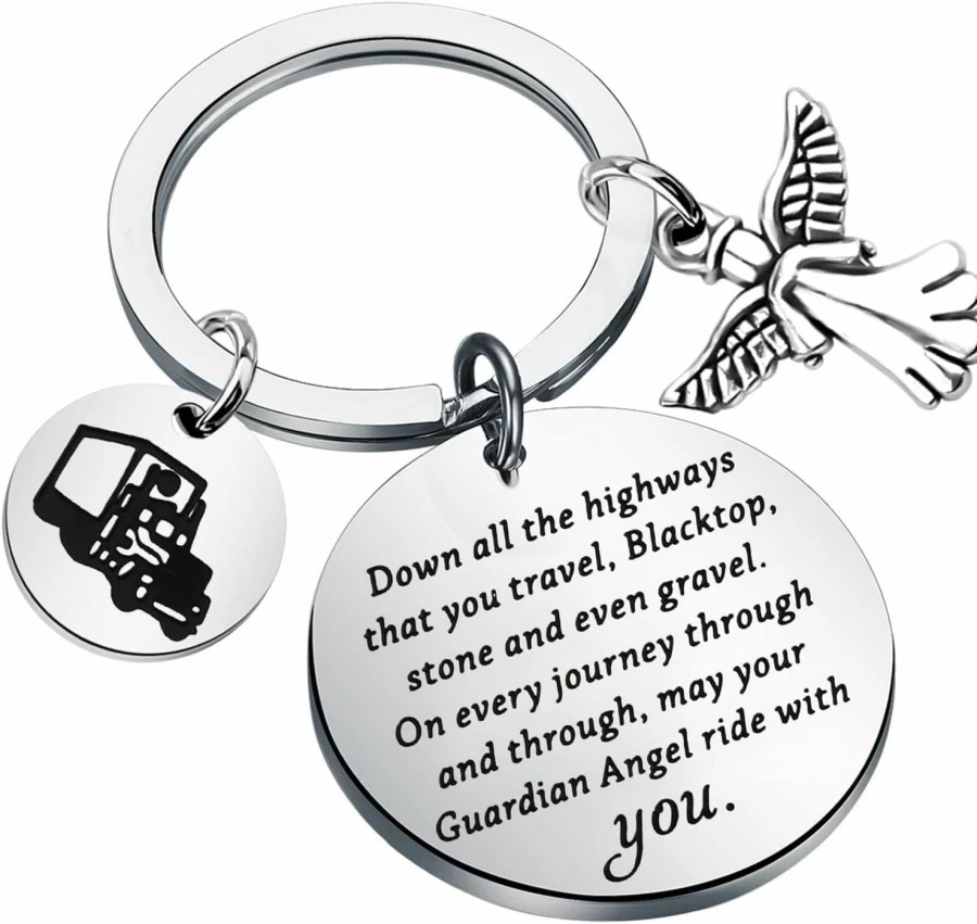 "WSNANG Trucker Keychain - Drive Safe Guardian Angel Jewelry Gift for Truck Drivers"