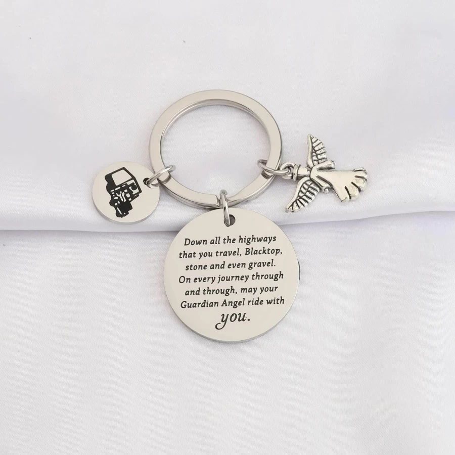 "WSNANG Trucker Keychain - Drive Safe Guardian Angel Jewelry Gift for Truck Drivers"