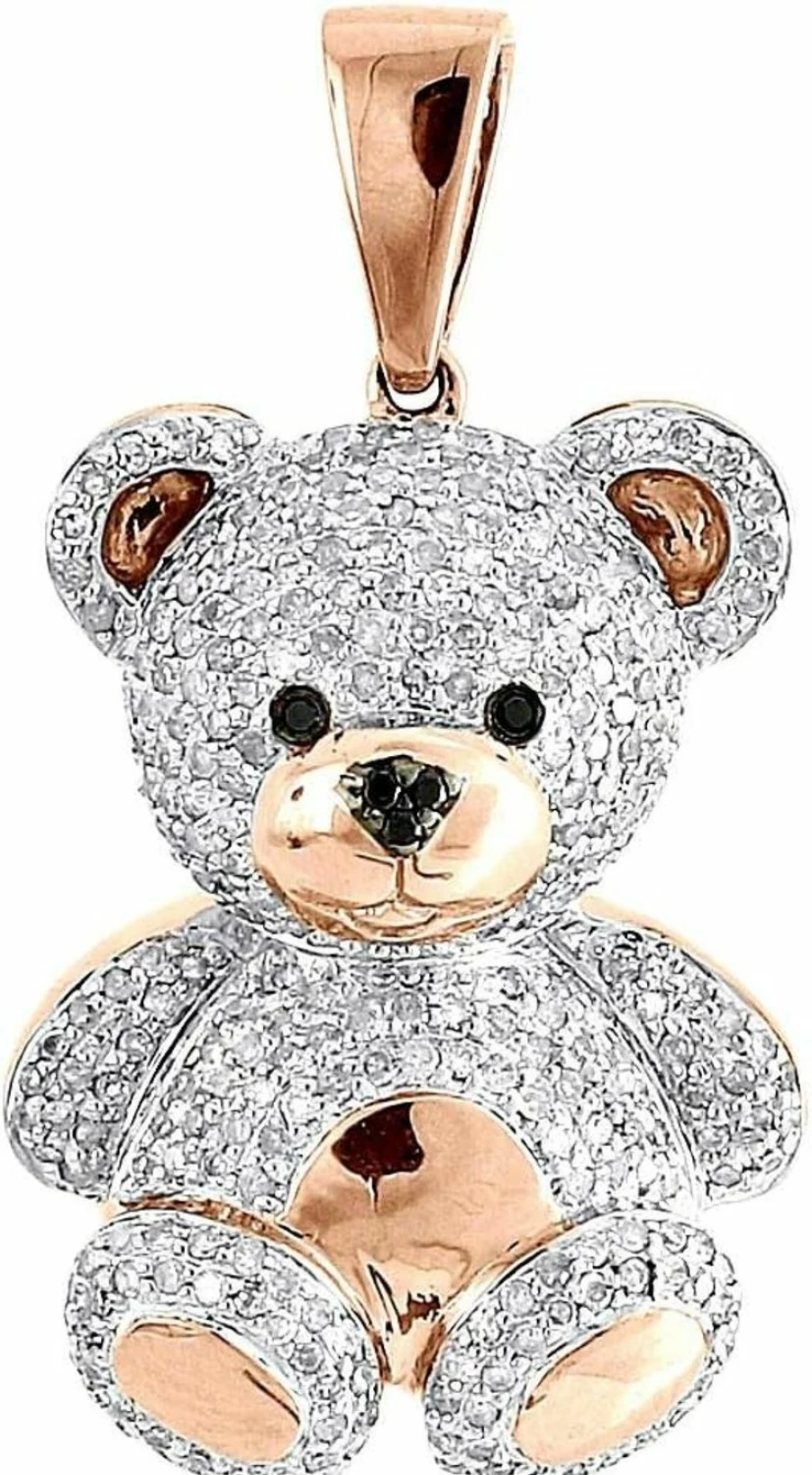 DTJEWELS 14K Rose Gold Plated Sterling Silver Lab Created Diamond Teddy Bear Pendant (1 Ct)