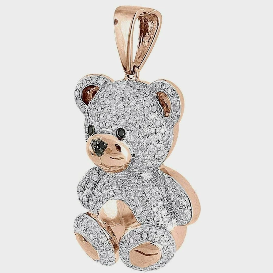 DTJEWELS 14K Rose Gold Plated Sterling Silver Lab Created Diamond Teddy Bear Pendant (1 Ct)