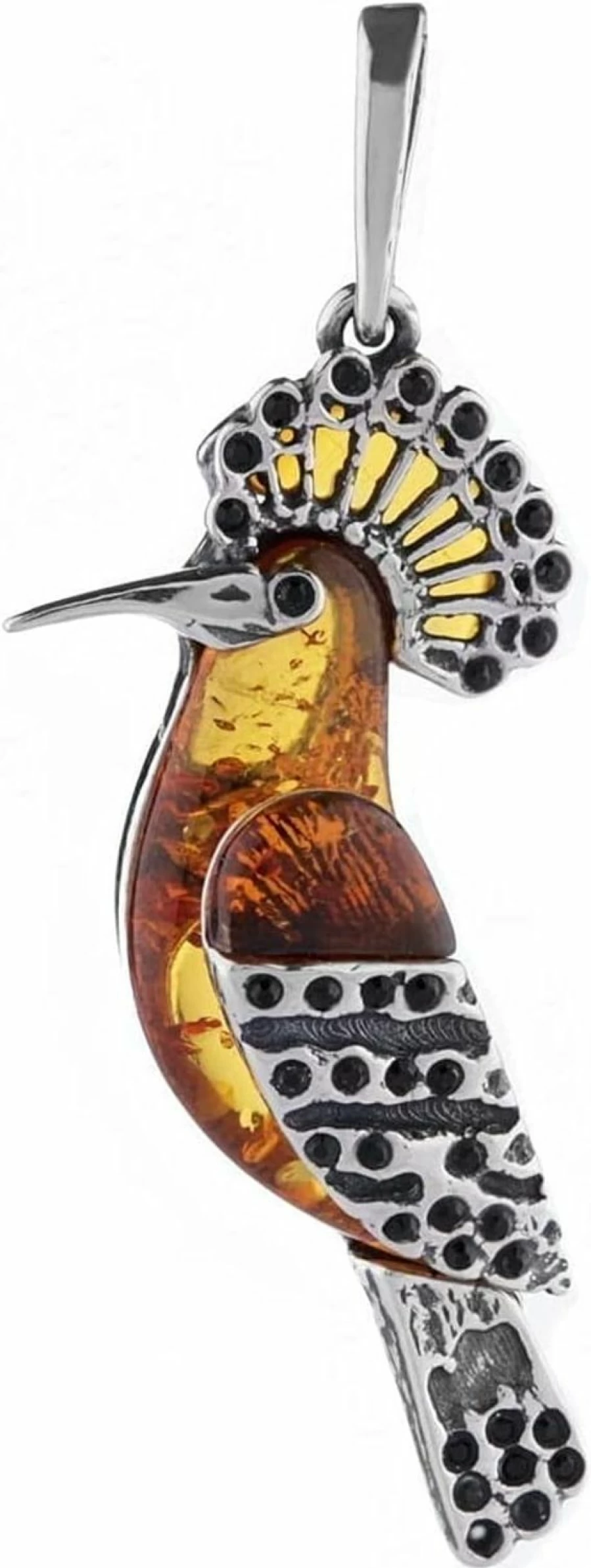 Ian & Valeri Co. Sterling Silver Bird Pendant with Amber - Handcrafted Jewelry